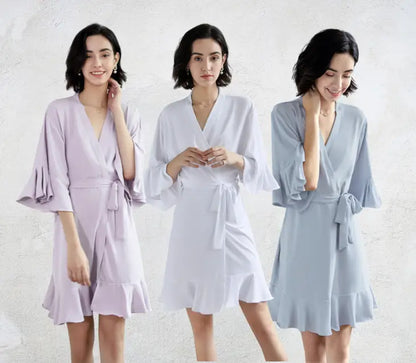 Ruffle Sleeve Silk Robe