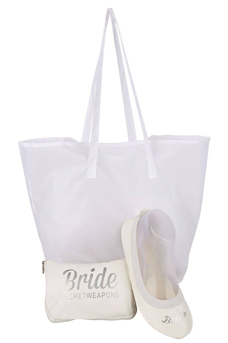 White Bridal Fold Up Ballet Flats for Weddings