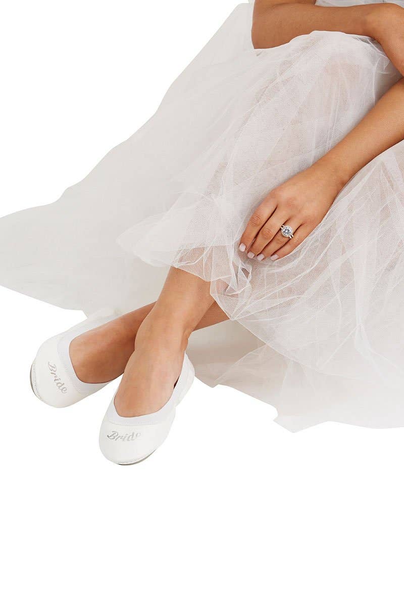 White Bridal Fold Up Ballet Flats for Weddings